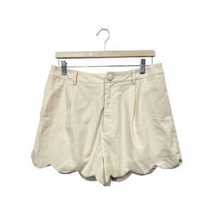 Aureum Cream Linen Scalloped Shorts Size L Large